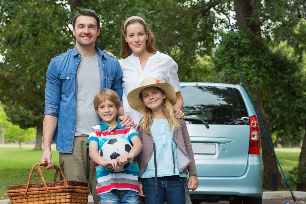 A happy family in the park for picnic