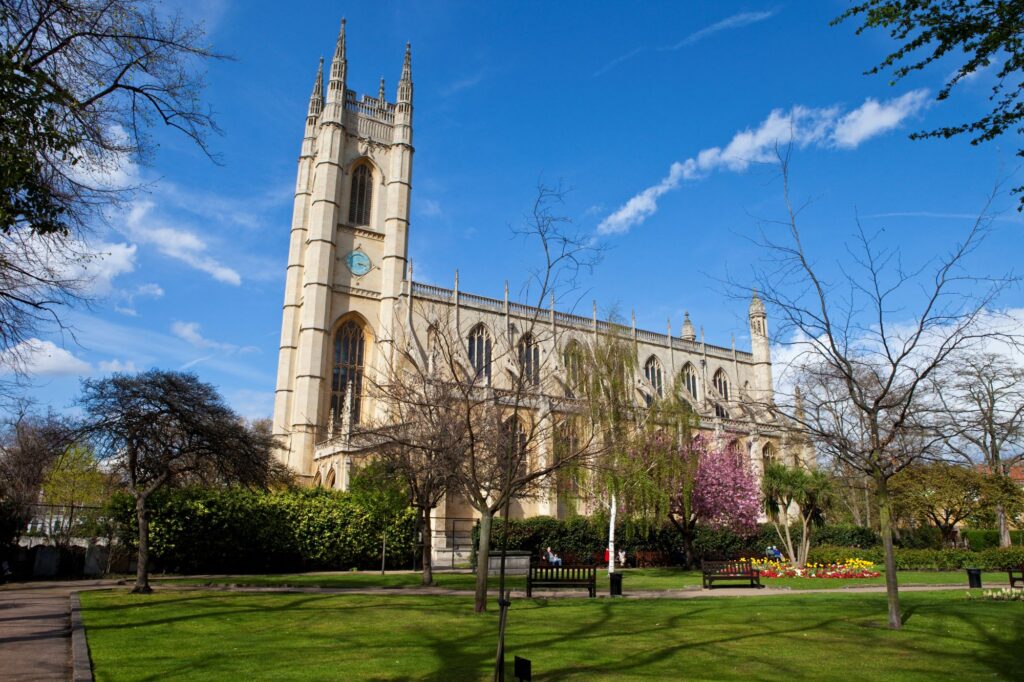 Side view of St. Luke's Church in Chelsea, London