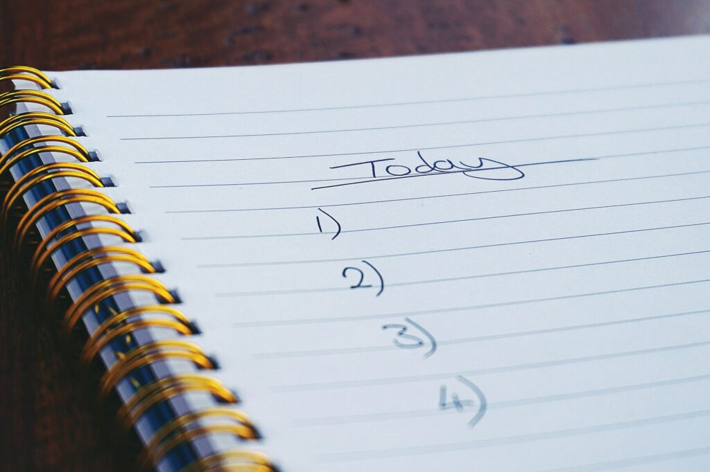 A notebook used as a to-do list