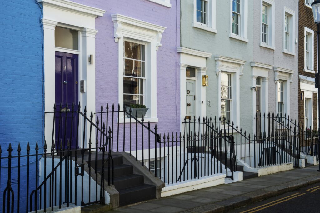 In front of the typical townhouses in London